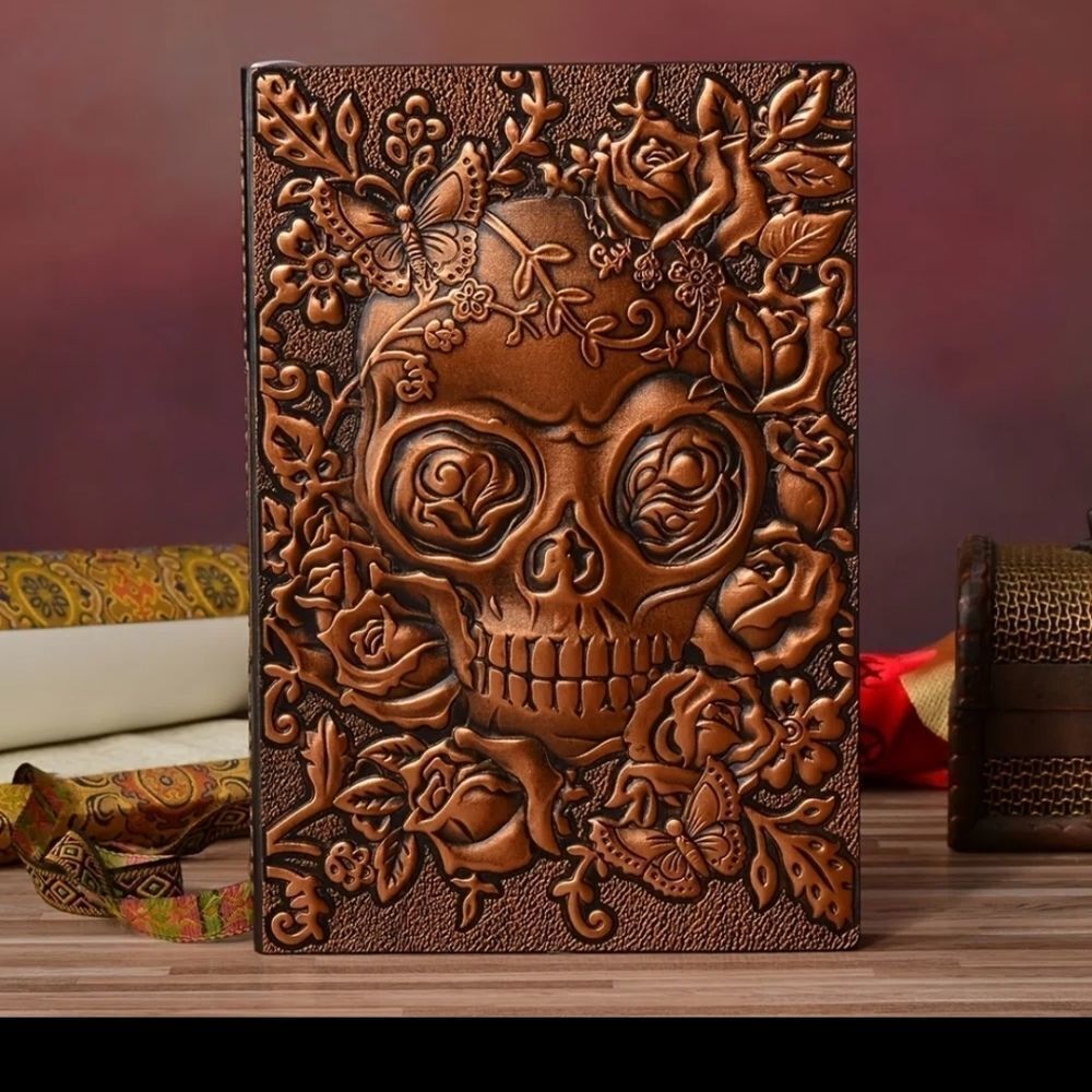 Copper skull journal embossed metal engraved planner book